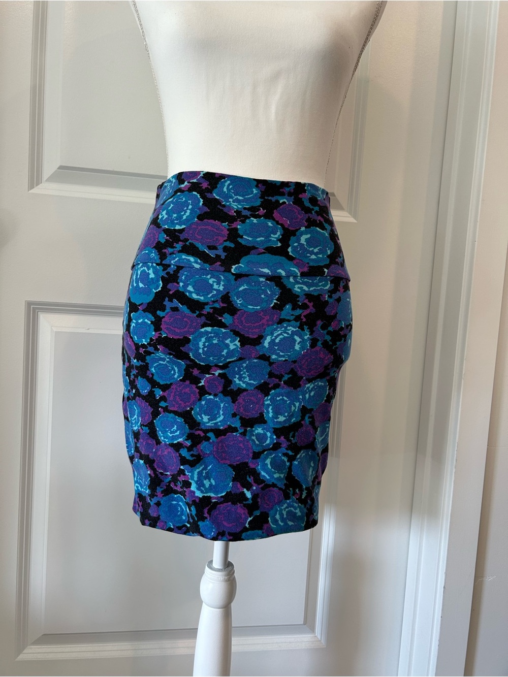 Floral Ponte Pencil Skirt in Blue and Purple